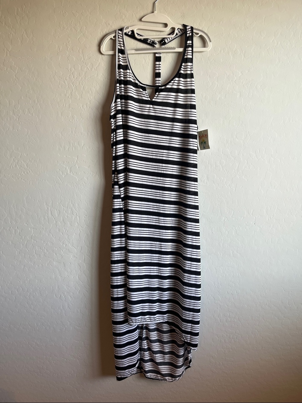 Tahiti Black & White Striped Racerback Hi-Low Maxi Tank Dress Size XL (16-18)